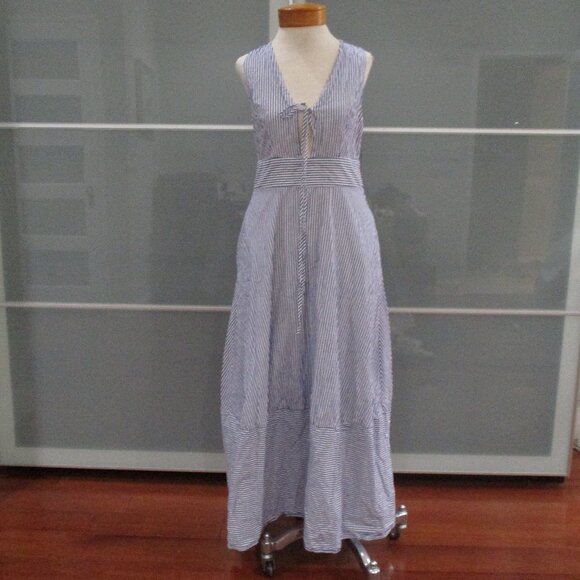 Kourt Plunging Neckline Ribbon Tie Candy Stripe Maxi Dress - Picture 1 of 6